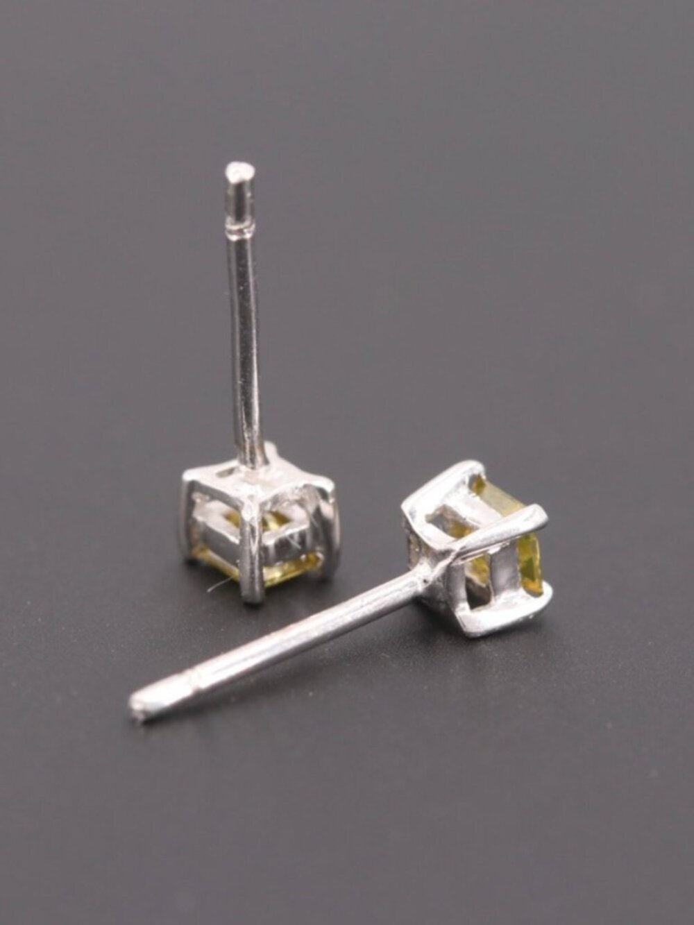 14K WHITE GOLD PRINCESS CUT IRRADIATED YELLOW DIAMOND CLUTCH BACK STUD EARRINGS - Picture 7 of 7